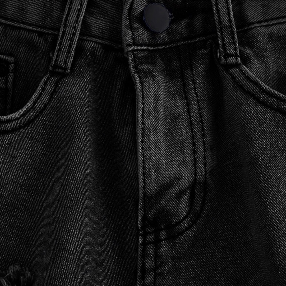 black distressed denim shorts rip high waist boho - Picture 3 of 4